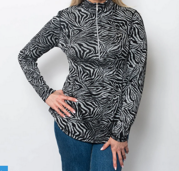 Sno Skins Zebra Jacquard Quarter Zip Top